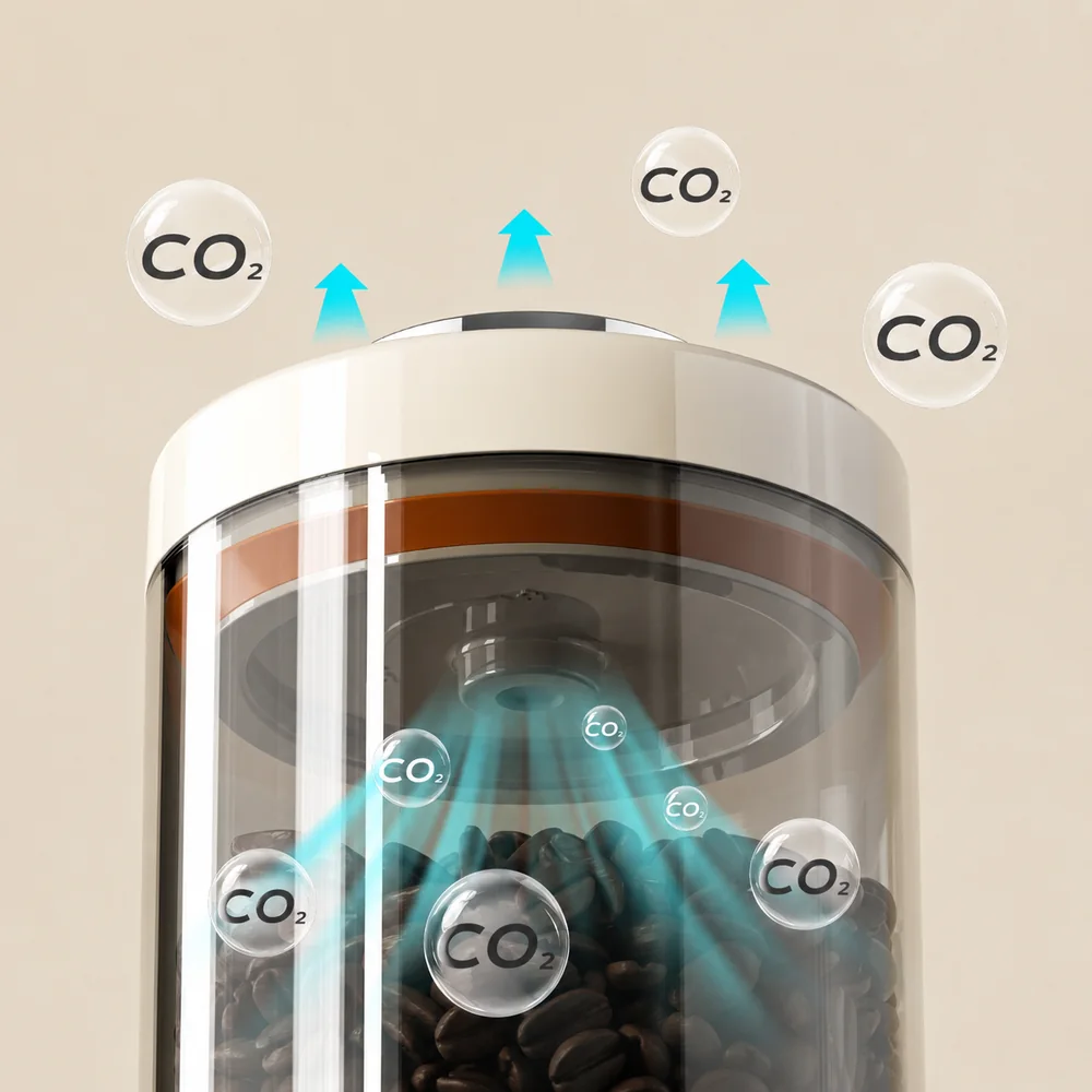 Jednosměrný ventil vypouští CO₂ z kávových zrn